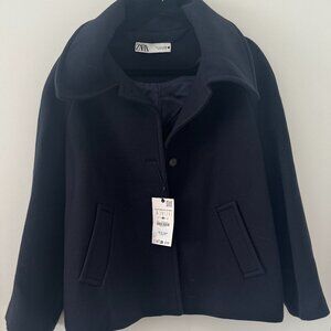 NWT Zara Navy Wool Blend Jacket - Size L